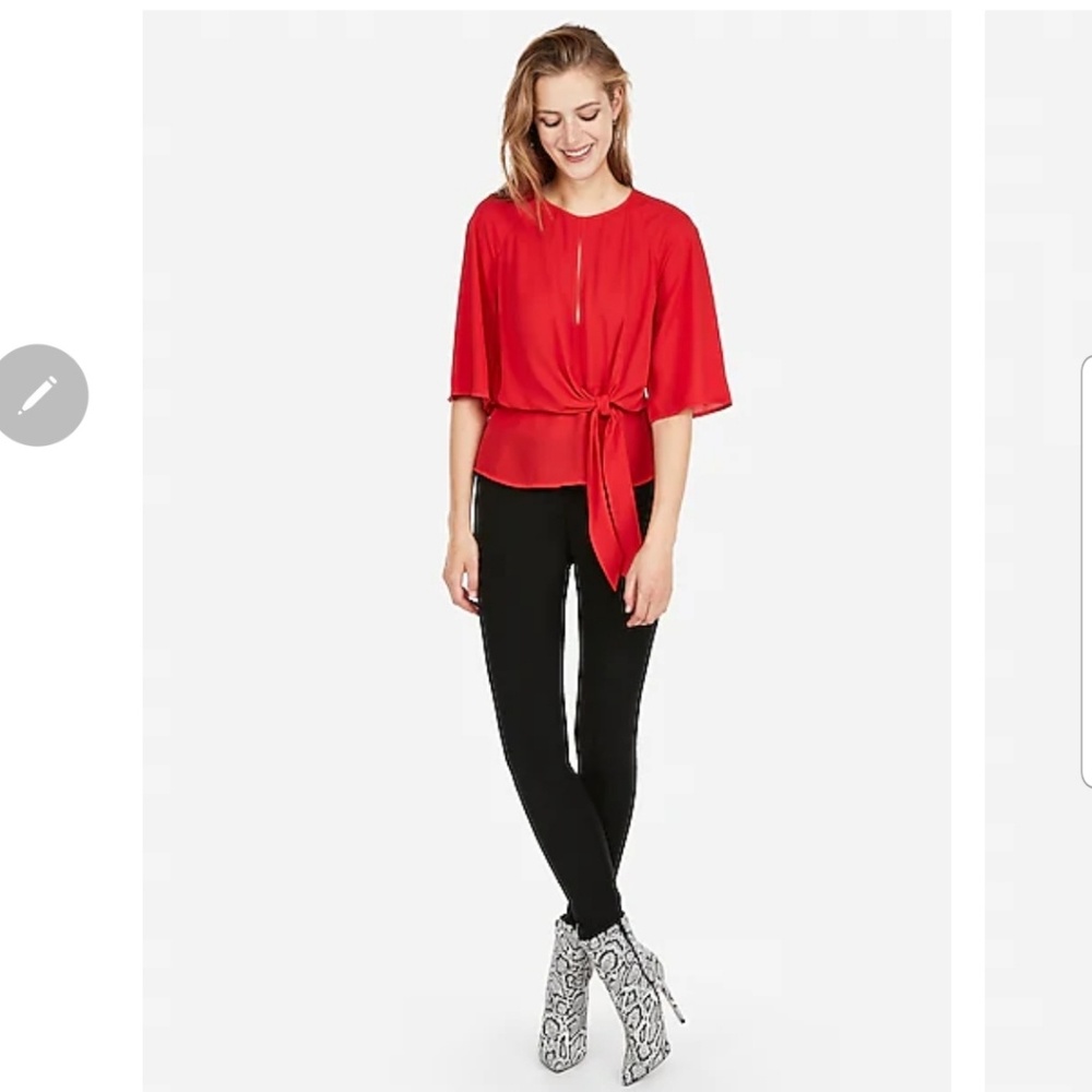 Tie front flutter sleeve blouse